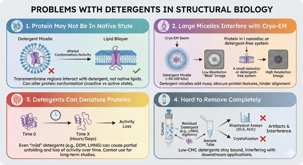 Diagram Showing Problems with Detergent Usage in Structural Biology