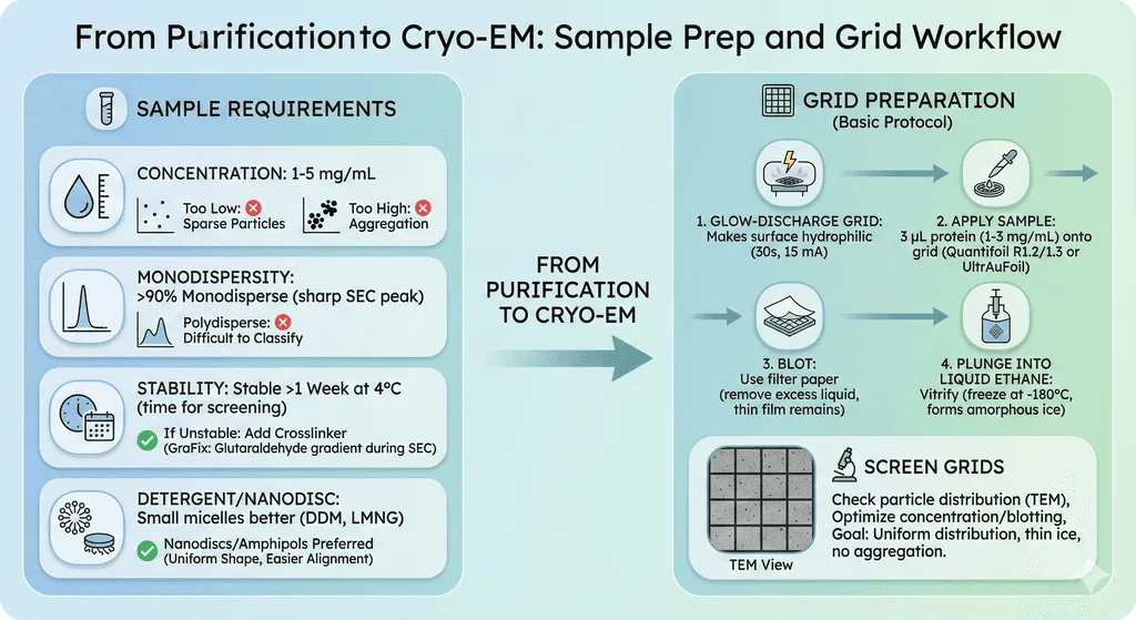 Diagram Showing The Sample Prep and Grid Workflow from Purification to Cryo-EM
