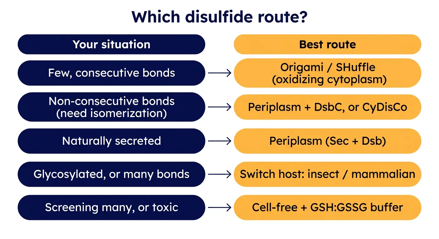 Decision tree: route the disulfide problem by biology, not by habit
