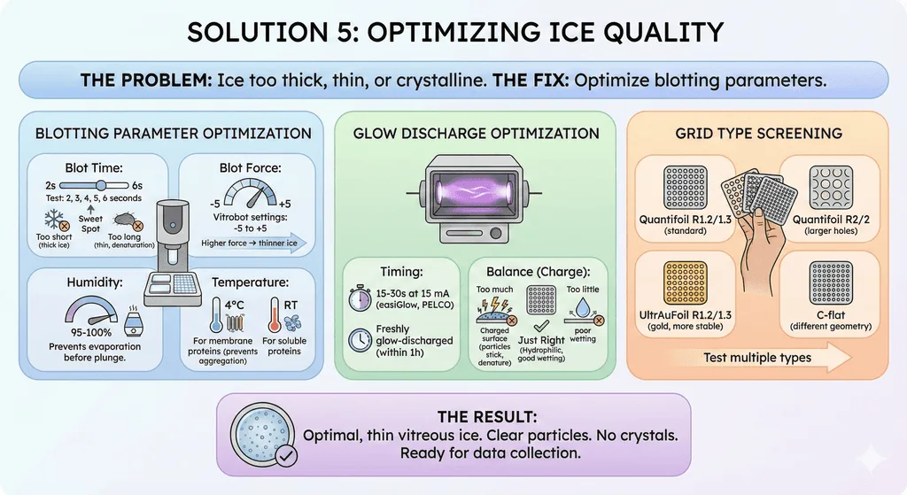 Diagram Explaining How to Optimize Ice Quality for Cryo-EM Sample Prep