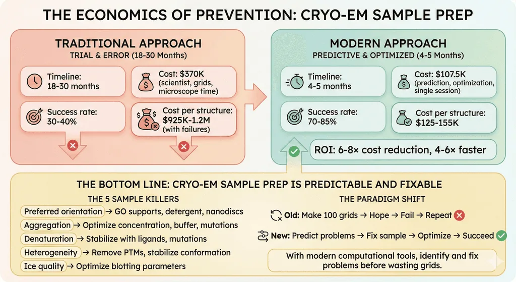 Diagram Showing the Economics of Preventing the Potential Issues for Cryo-EM Sample Prep