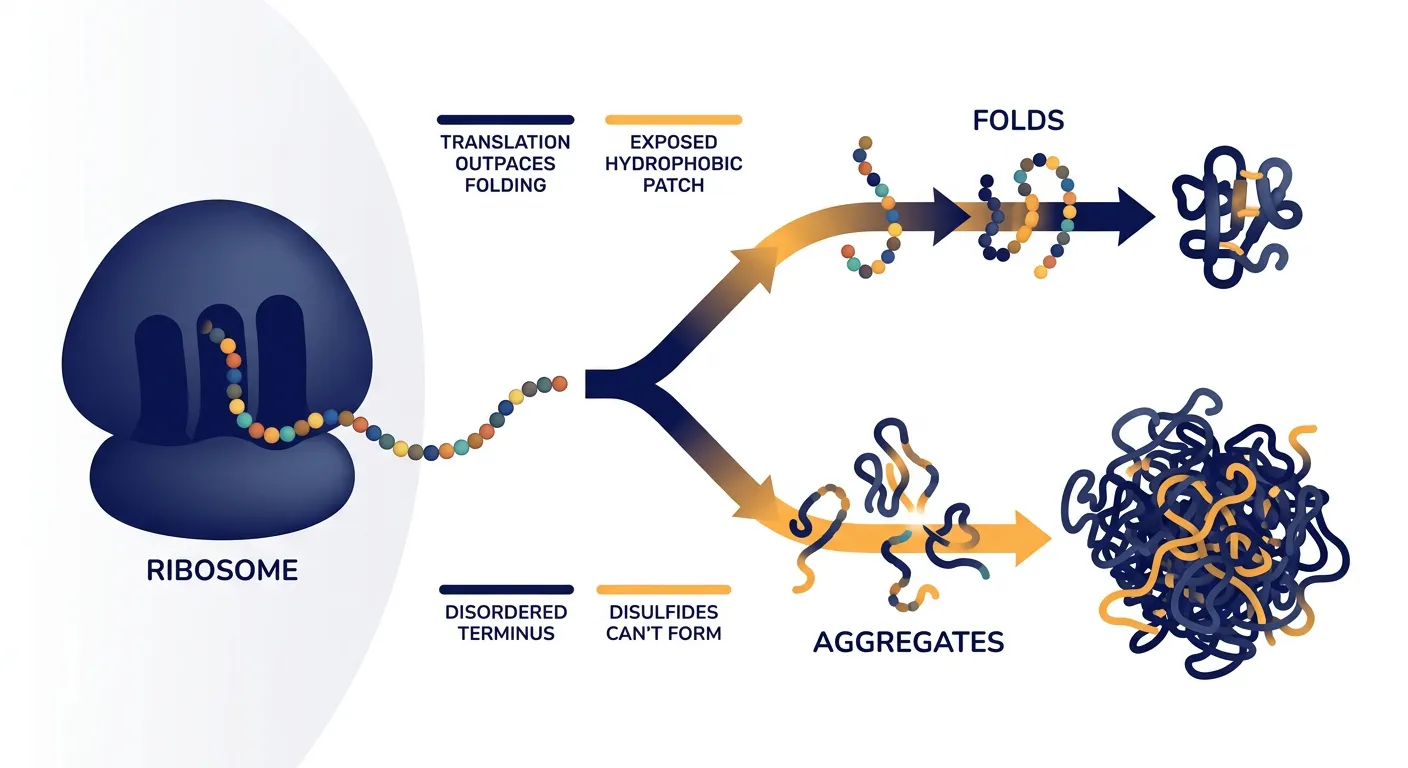 Folding vs aggregation: why nascent chains end up in the pellet