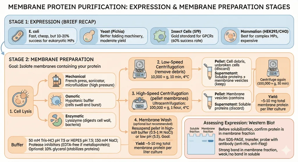 Diagram Showcasing Membrnae Protein Purification Stages
