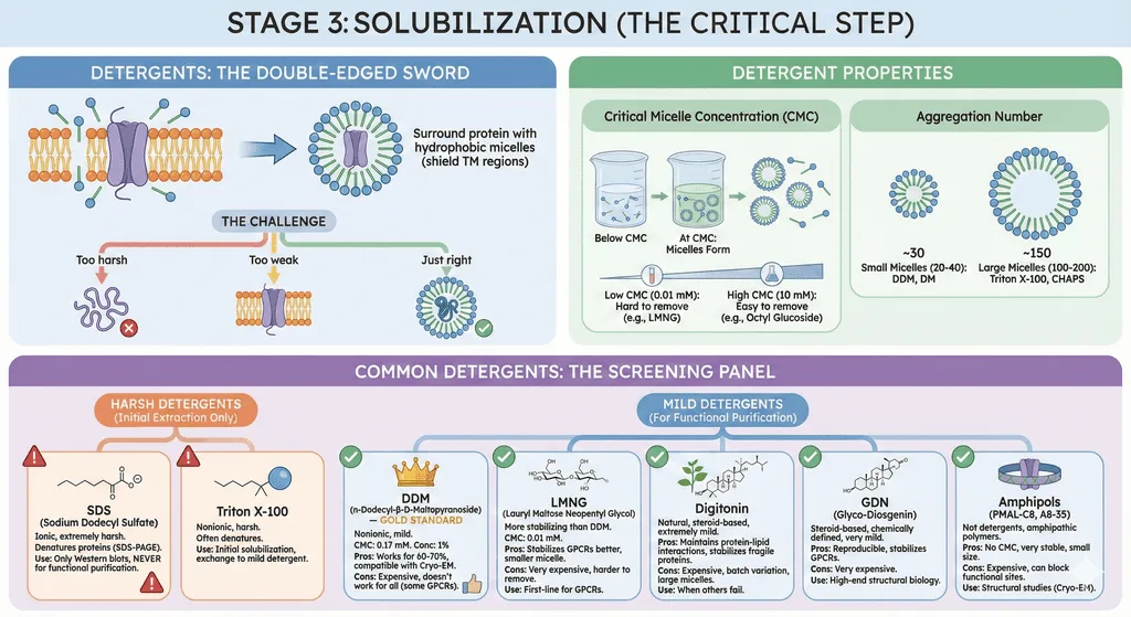 Diagram Showcasing Solubilization Methods for Membrane Proteins