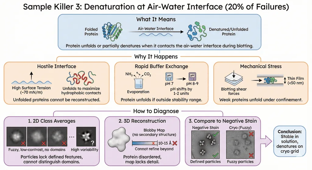Diagram Showing Denaturation's Effect on Cryo-EM Sample Success