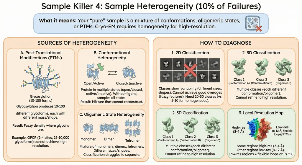 Diagram Showing Sample Heterogeneity's Effect on Cryo-EM Sample Success