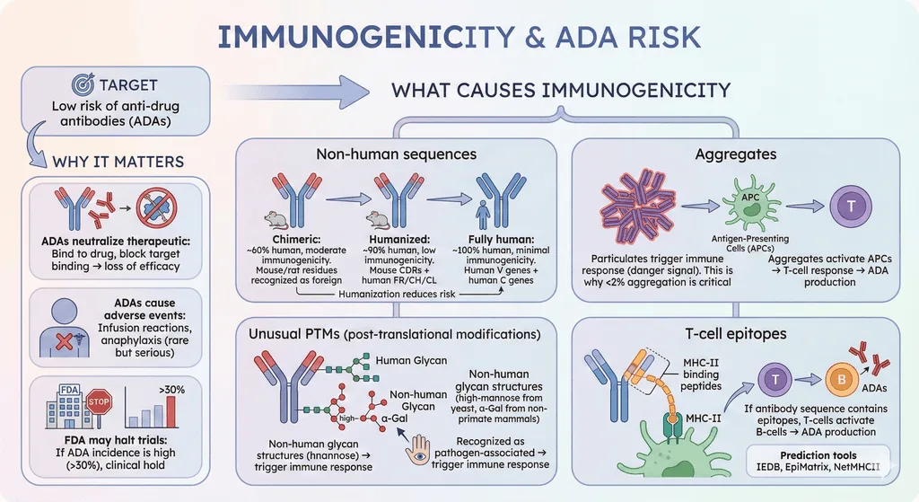 Diagram Showcasing Immunogenicity and ADA Risk for Antibodies
