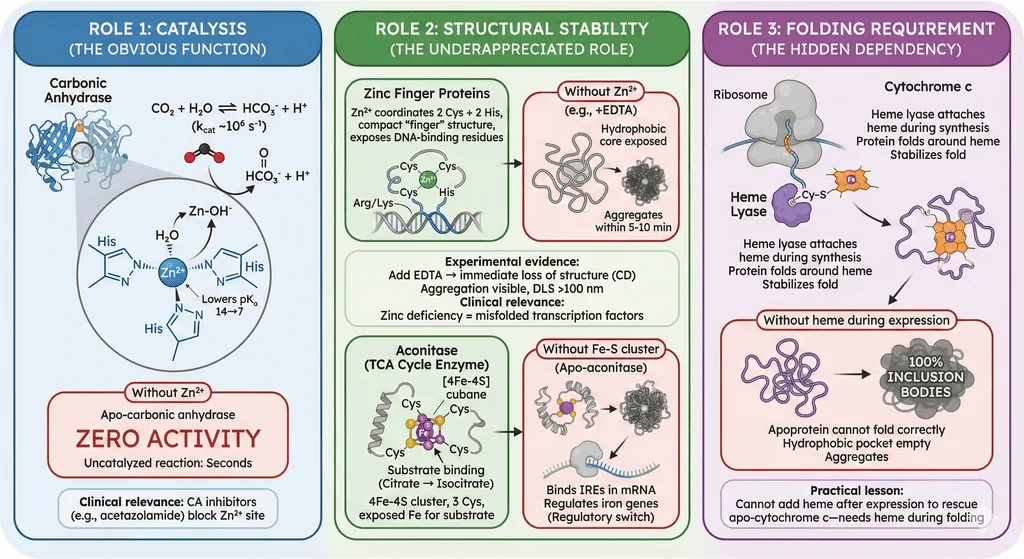 Diagtam Showing Catalysis, Structural Stability, and Folding Roles of Cofactors